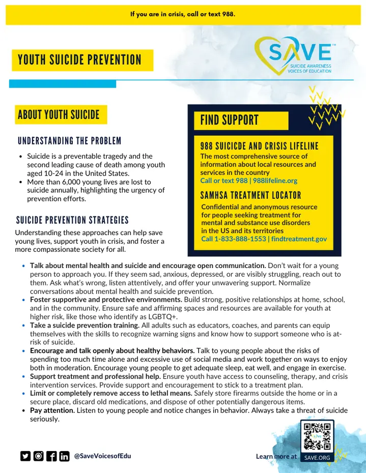 Cover of Youth Suicide Prevention from SAVE